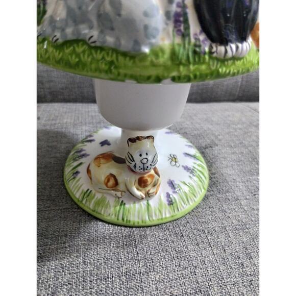 Kitten Kitty Cats Tea Light Candle Stand Ceramic Hand Painted Bees Butterfly - Picture 8 of 9